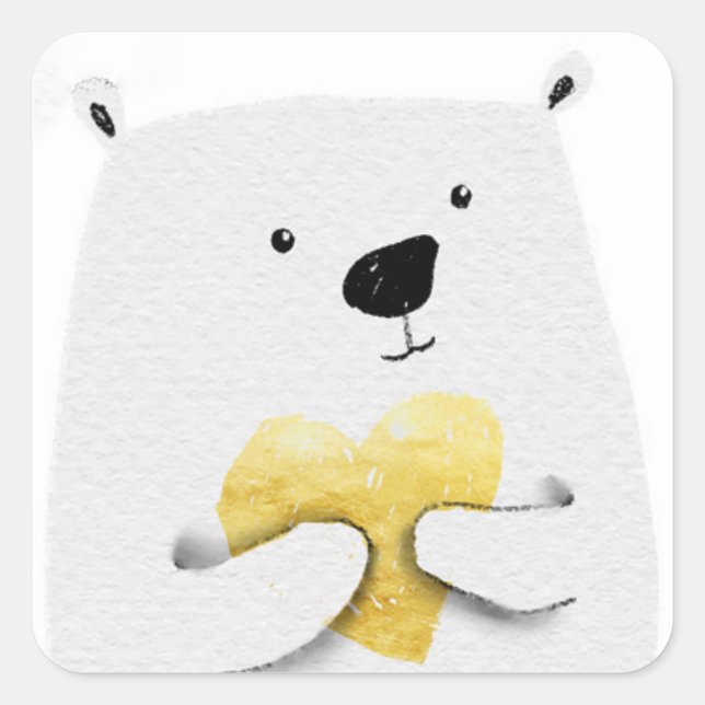 Golden Heart Bear Square Sticker (Front)