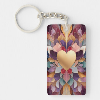 Golden Heart Bloom Elegant Multicolor Floral Symmt Key Ring