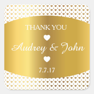 Golden Heart Confetti Wedding Thank You Square Sticker