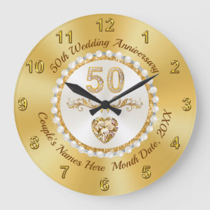 Golden Heart Diamond, 50th Anniversary Wall Clock