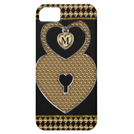 Golden Heart Lock With Charm Monogram iPhone 5 Covers
