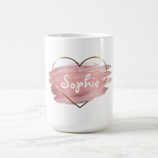 Golden heart pastel pink aquarelle personalised coffee mug