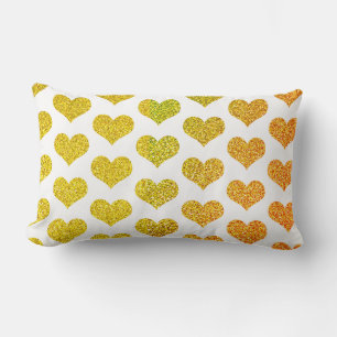 Golden Heart Patterns White Gold Glittery Ombre Lumbar Cushion