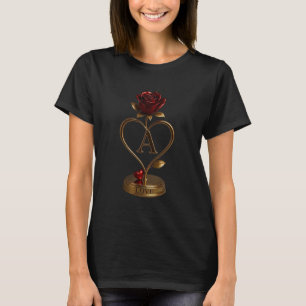 Golden Heart Rose Monogram Letter A Woman Organic T-Shirt