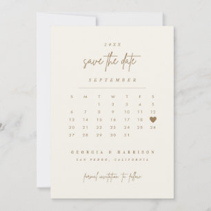 Golden Heart Save The Date Calendar Photo Card