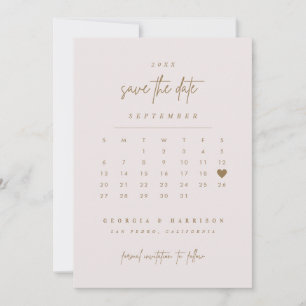Golden Heart Save The Date Calendar Photo Card