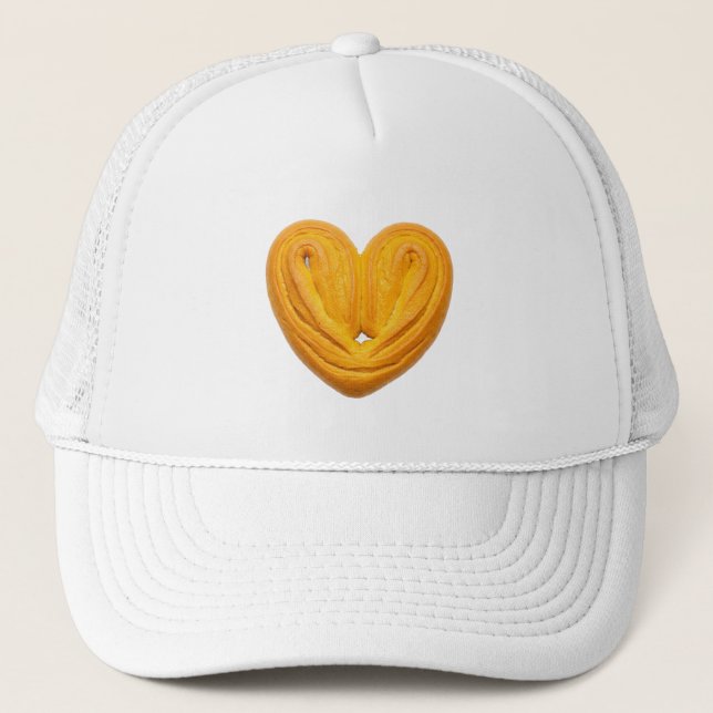 Golden Heart-Shaped Puff Pastry Bread Trucker Hat (Front)