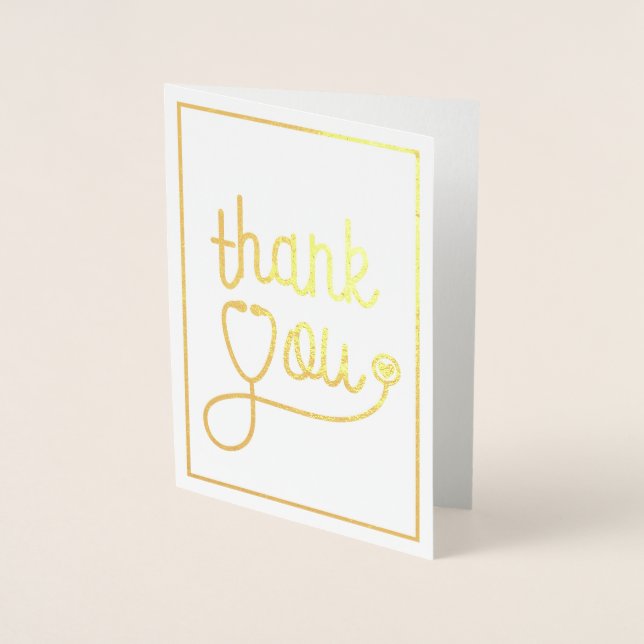 Golden Heart Stethoscope Thank You Foil Card (Front)