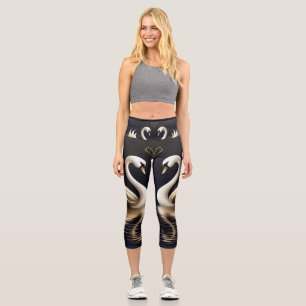 Golden Heart swans Capri Leggings