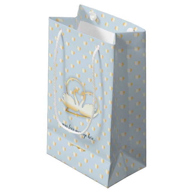 Golden Heart Swans, Gentle Love Small Gift Bag (Front Angled)