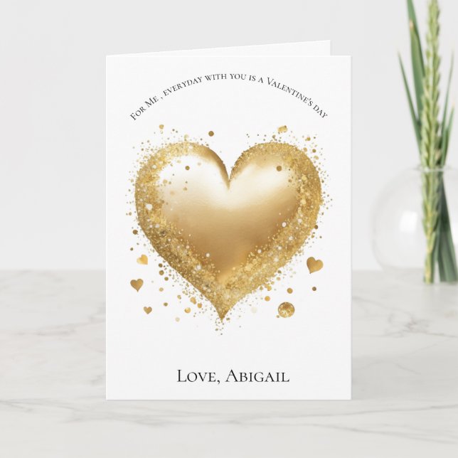 Golden Heart Valentine's day card for her  (Front)