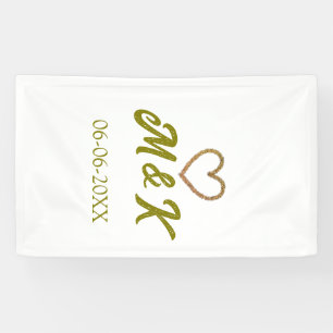 Golden heart wedding couple name letter modern banner