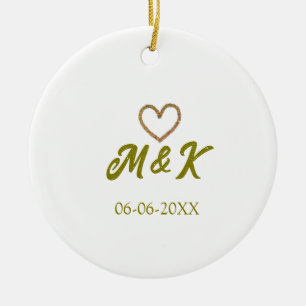 Golden heart wedding couple name letter modern ceramic tree decoration