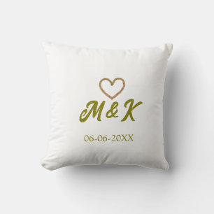 Golden heart wedding couple name letter modern  cushion