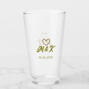 Golden heart wedding couple name letter modern glass