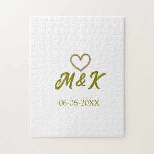 Golden heart wedding couple name letter modern  jigsaw puzzle