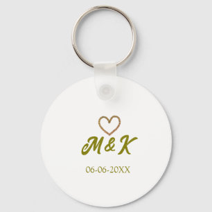 Golden heart wedding couple name letter modern key ring