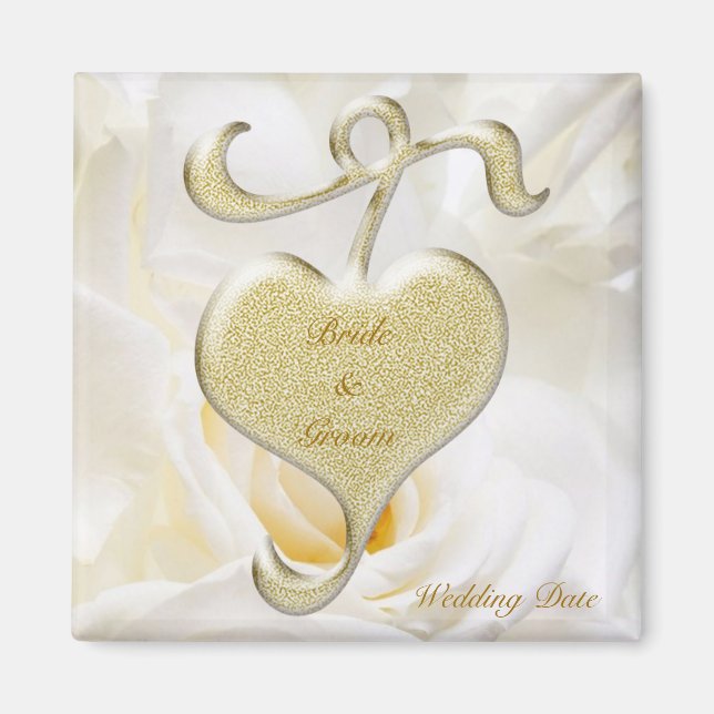 Golden Heart Wedding Favour Magnet (Front)