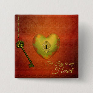 Golden Heart with Key 15 Cm Square Badge