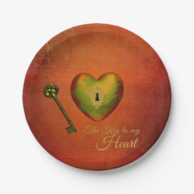 Golden Heart with Key Paper Plate (Front)