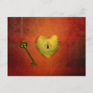 Golden Heart with Key Postcard