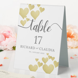 Golden Heartbeat Wedding Table Number Card