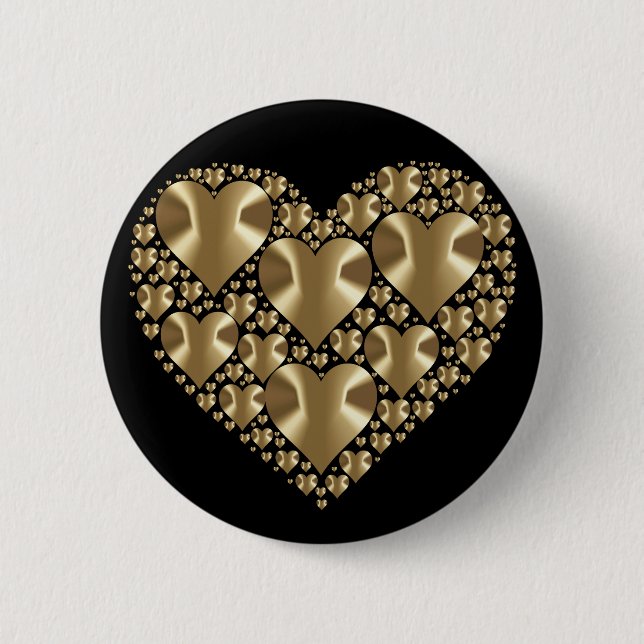 Golden hearts 6 cm round badge (Front)