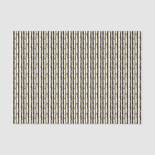 Golden Hearts And Black Stripes Tissue Paper (Front)