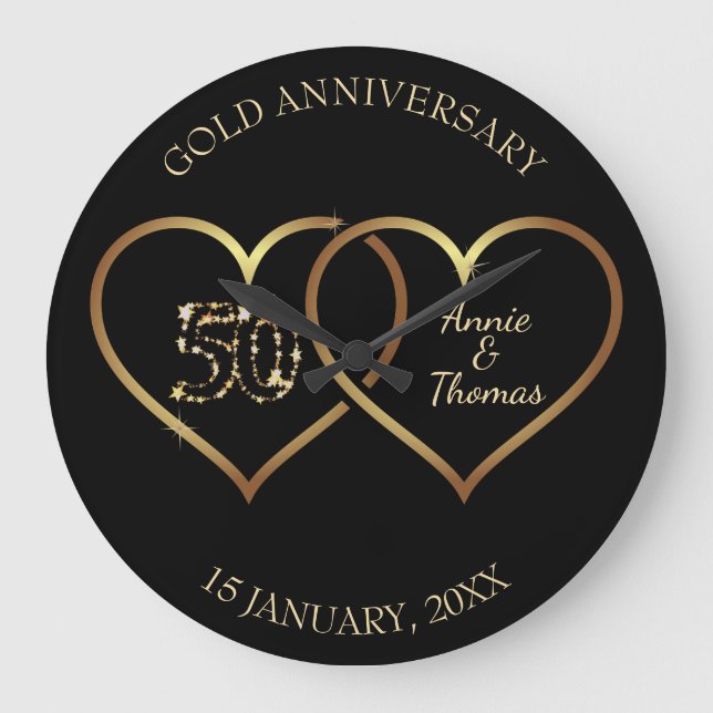 Golden Hearts And Numbers Large Clock (Front)