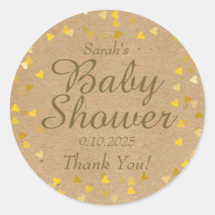 Golden Hearts Baby Shower Favour Classic Round Sticker