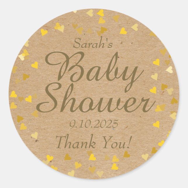 Golden Hearts Baby Shower Favour Classic Round Sticker (Front)