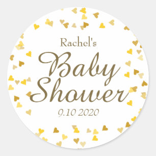 Golden Hearts Baby Shower Favour Classic Round Sticker