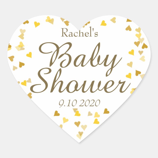 Golden Hearts Baby Shower Favour Heart Sticker (Front)