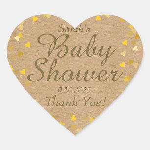 Golden Hearts Baby Shower Favour Heart Sticker