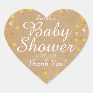 Golden Hearts Baby Shower Favour Heart Sticker