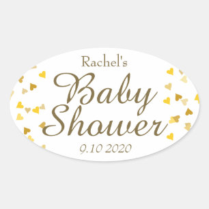 Golden Hearts Baby Shower Favour Oval Sticker