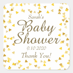 Golden Hearts Baby Shower Favour Square Sticker