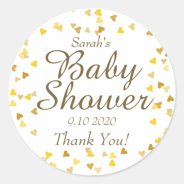 Golden Hearts Baby Shower / Sprinkle Favour Classic Round Sticker (Front)
