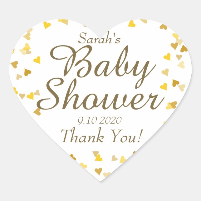 Golden Hearts Baby Shower / Sprinkle Favour Heart Sticker (Front)