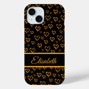 golden hearts + case, coloured, pattern iPhone 15 case