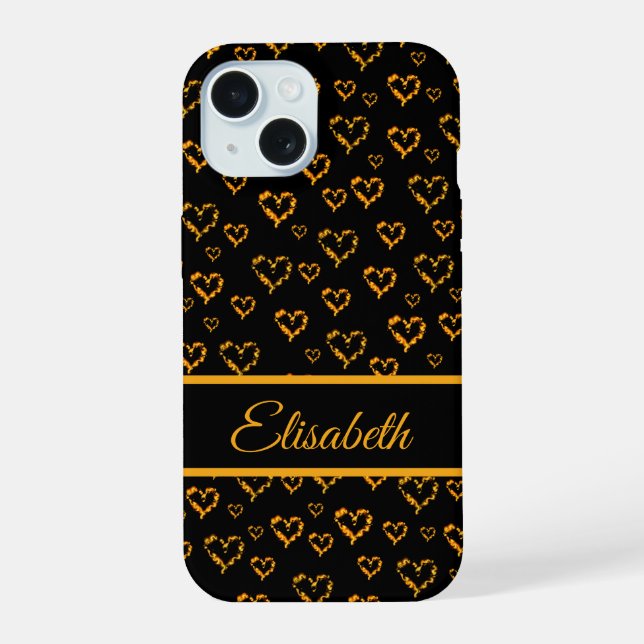 golden hearts + case, coloured, pattern iPhone 15 case (Back)