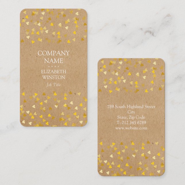 Golden Hearts Confetti Business Card (Front/Back)