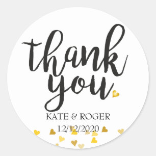 Golden Hearts Confetti Thank You Classic Round Sticker