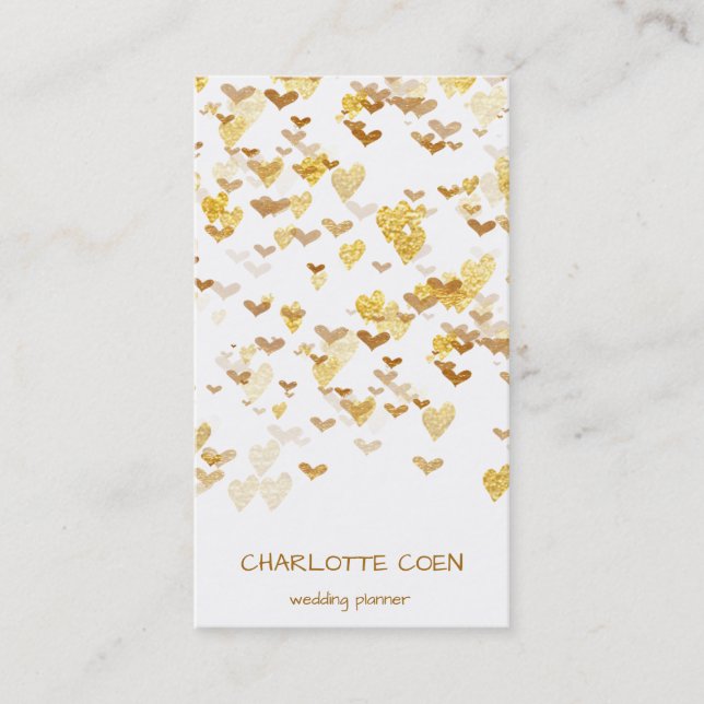 Golden Hearts Confetti White Delicate Glam Business Card (Front)