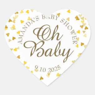 Golden Hearts Oh Baby Shower Favour Heart Sticker