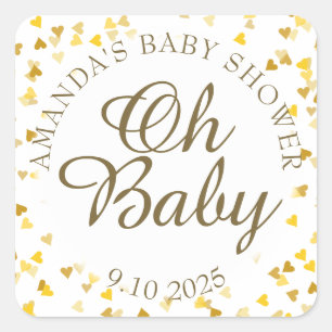 Golden Hearts Oh Baby Shower Favour Square Sticker
