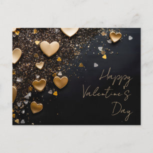 Golden hearts on black glitter ground Valentine's Postcard
