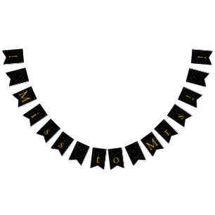 Golden Hearts on Black Miss to Mrs Bridal Shower Bunting
