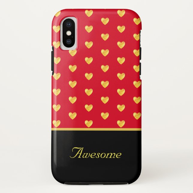 Golden hearts on red and calligraphy on black Case-Mate iPhone case (Back)