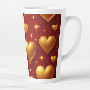 Golden Hearts on Red with Stars Latte Mug